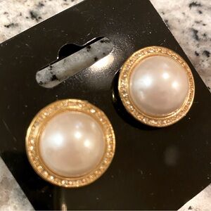 Faux pearl and gold tone earrings